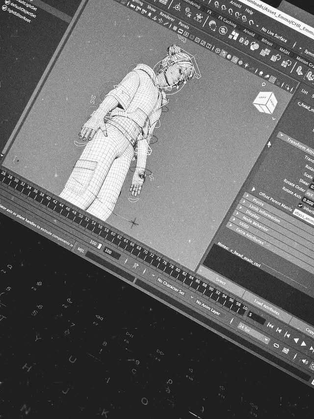 Maya wireframe rig for the Barbara character model